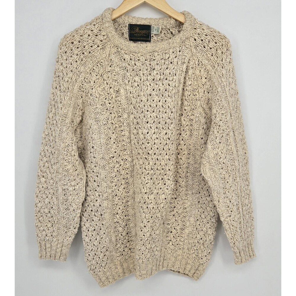 Vintage handloomed mens cotton-blend Irish sweater - cream, size 42